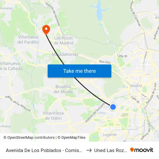 Avenida De Los Poblados - Comisaria to Uned Las Rozas map