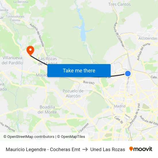 Mauricio Legendre - Cocheras Emt to Uned Las Rozas map