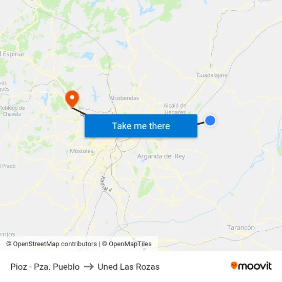 Pioz - Pza. Pueblo to Uned Las Rozas map