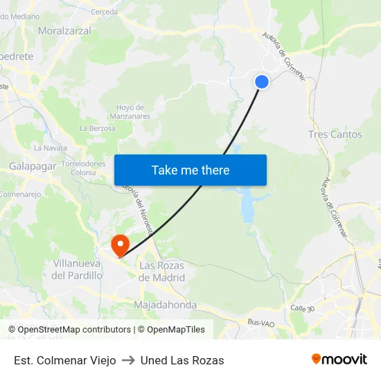 Est. Colmenar Viejo to Uned Las Rozas map