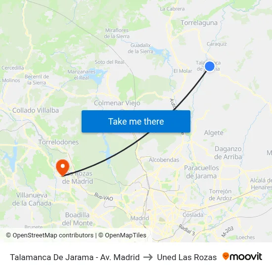 Talamanca De Jarama - Av. Madrid to Uned Las Rozas map