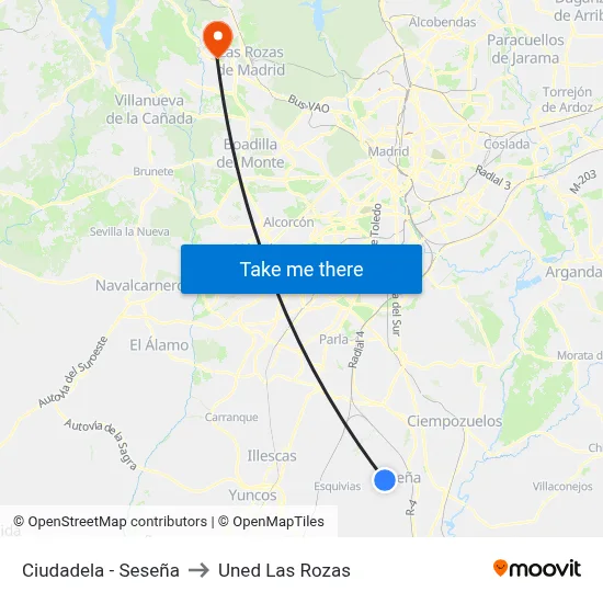 Ciudadela - Seseña to Uned Las Rozas map