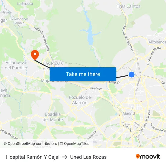 Hospital Ramón Y Cajal to Uned Las Rozas map