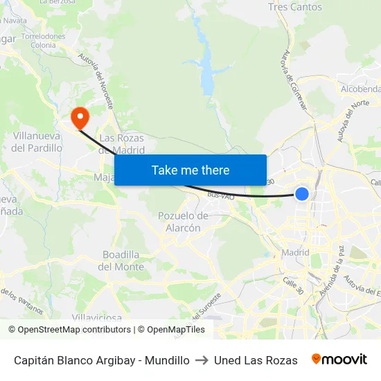 Capitán Blanco Argibay - Mundillo to Uned Las Rozas map