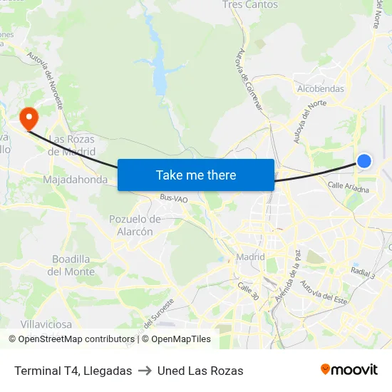 Terminal T4, Llegadas to Uned Las Rozas map
