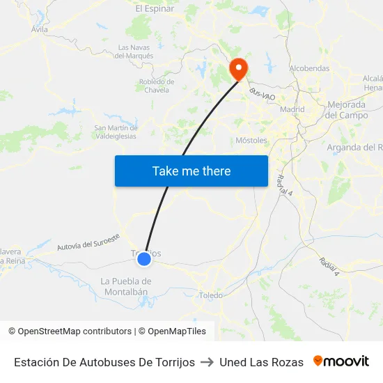 Estación De Autobuses De Torrijos to Uned Las Rozas map