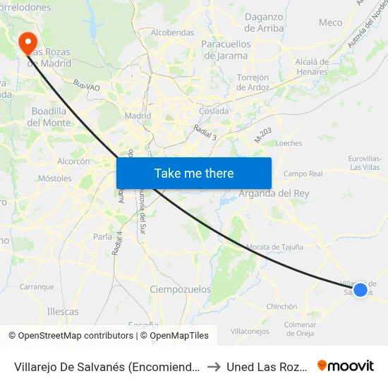 Villarejo De Salvanés (Encomienda) to Uned Las Rozas map