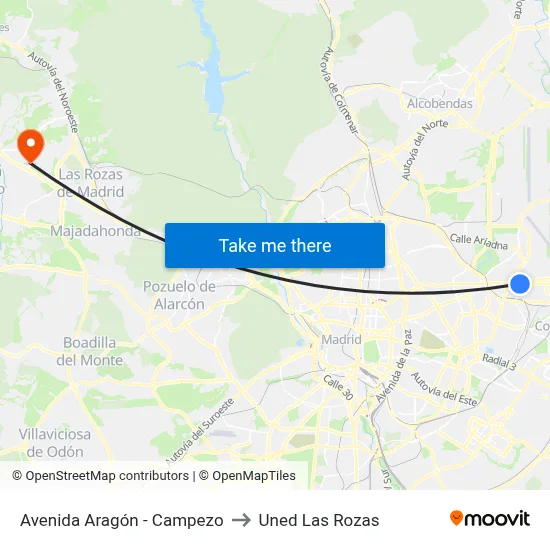 Avenida Aragón - Campezo to Uned Las Rozas map
