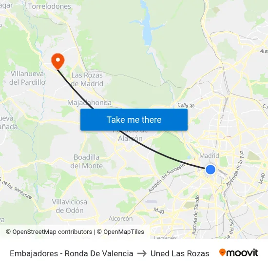 Embajadores - Ronda De Valencia to Uned Las Rozas map
