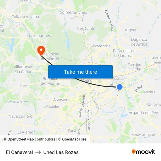 El Cañaveral to Uned Las Rozas map