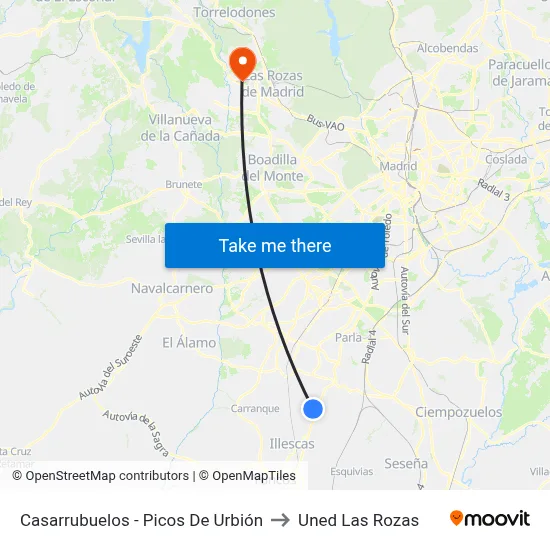 Casarrubuelos - Picos De Urbión to Uned Las Rozas map