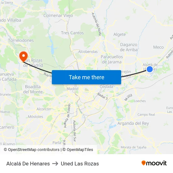 Alcalá De Henares to Uned Las Rozas map