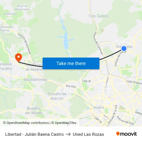 Libertad - Julián Baena Castro to Uned Las Rozas map