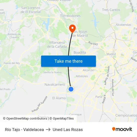 Río Tajo - Valdelacea to Uned Las Rozas map