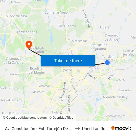 Av. Constitución - Est. Torrejón De Ardoz to Uned Las Rozas map