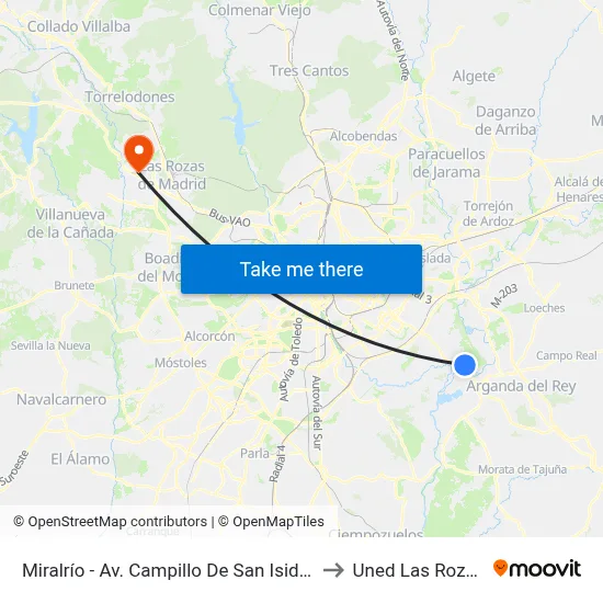 Miralrío - Av. Campillo De San Isidro to Uned Las Rozas map