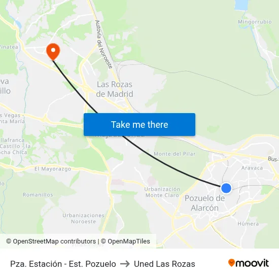 Pza. Estación - Est. Pozuelo to Uned Las Rozas map