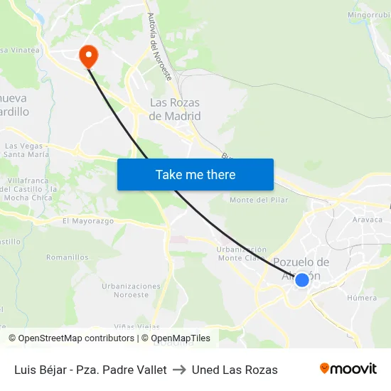 Luis Béjar - Pza. Padre Vallet to Uned Las Rozas map