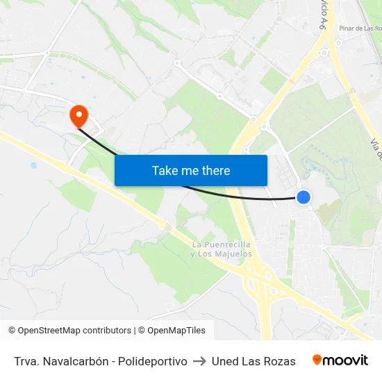 Trva. Navalcarbón - Polideportivo to Uned Las Rozas map