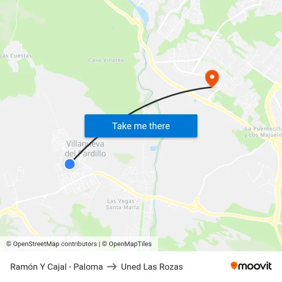 Ramón Y Cajal - Paloma to Uned Las Rozas map