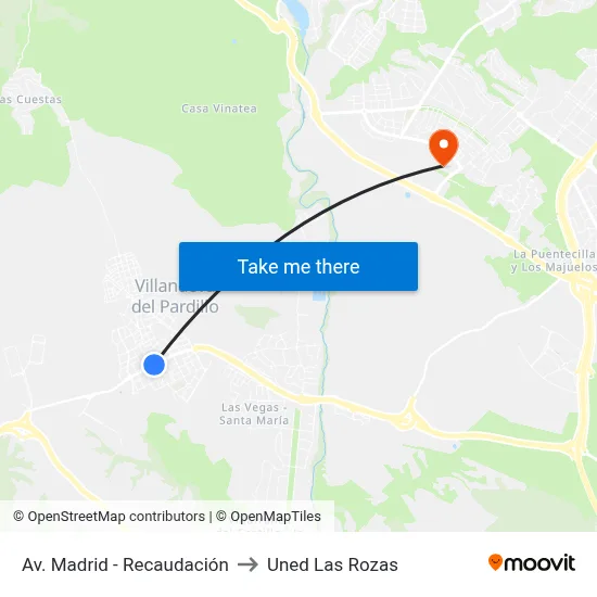 Av. Madrid - Recaudación to Uned Las Rozas map