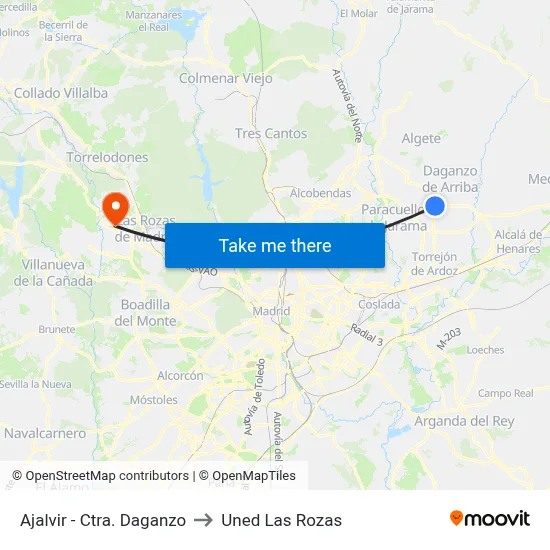 Ajalvir - Ctra. Daganzo to Uned Las Rozas map