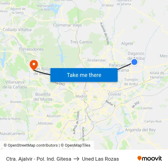 Ctra. Ajalvir - Pol. Ind. Gitesa to Uned Las Rozas map