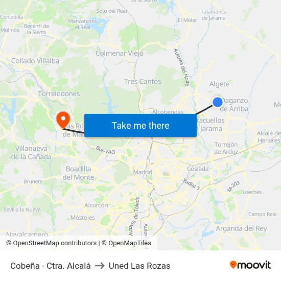 Cobeña - Ctra. Alcalá to Uned Las Rozas map