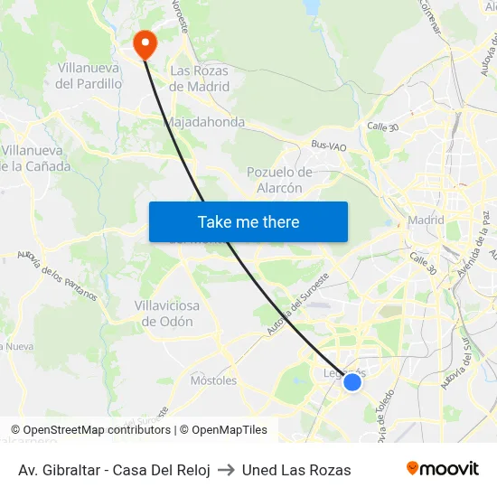 Av. Gibraltar - Casa Del Reloj to Uned Las Rozas map