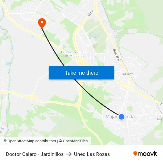 Doctor Calero - Jardinillos to Uned Las Rozas map