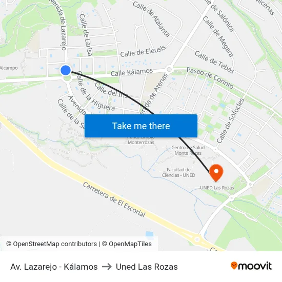 Av. Lazarejo - Kálamos to Uned Las Rozas map