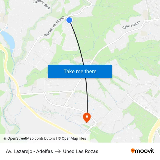 Av. Lazarejo - Adelfas to Uned Las Rozas map