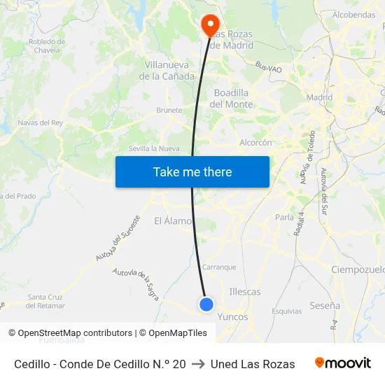 Cedillo - Conde De Cedillo N.º 20 to Uned Las Rozas map