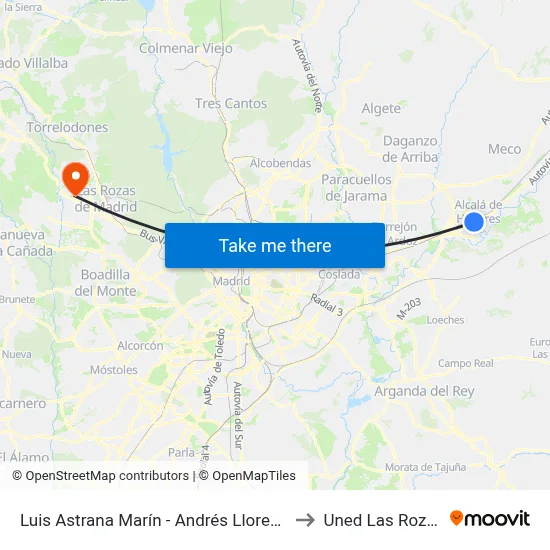 Luis Astrana Marín - Andrés Llorente to Uned Las Rozas map