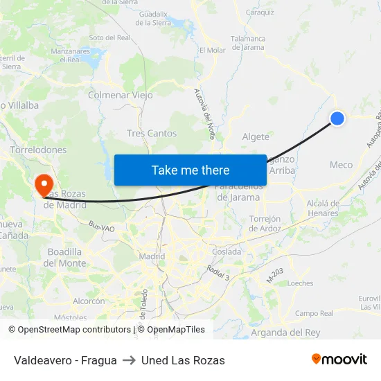 Valdeavero - Fragua to Uned Las Rozas map