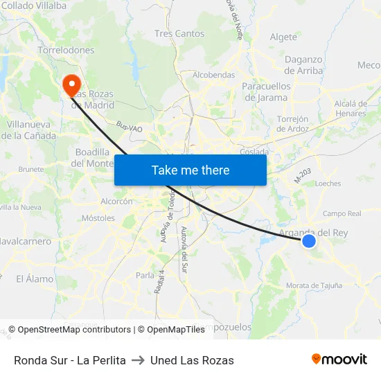 Ronda Sur - La Perlita to Uned Las Rozas map