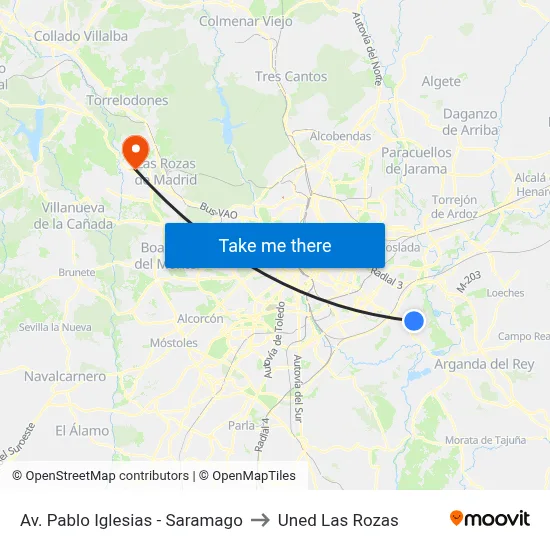 Av. Pablo Iglesias - Saramago to Uned Las Rozas map
