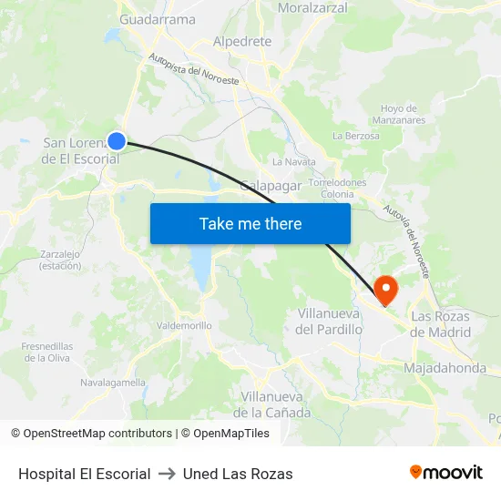 Hospital El Escorial to Uned Las Rozas map