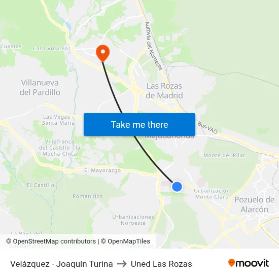 Velázquez - Joaquín Turina to Uned Las Rozas map