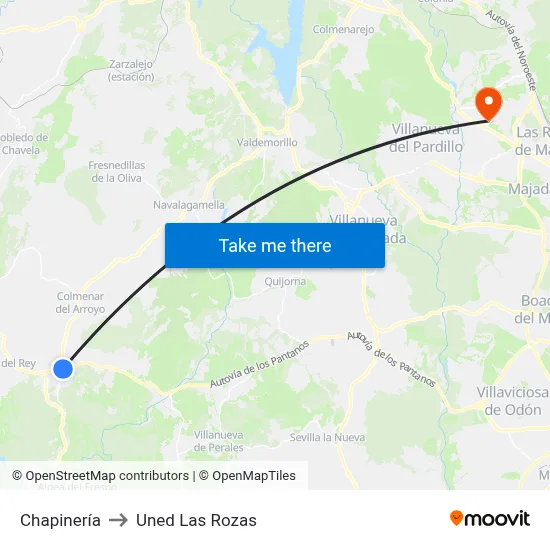 Chapinería to Uned Las Rozas map