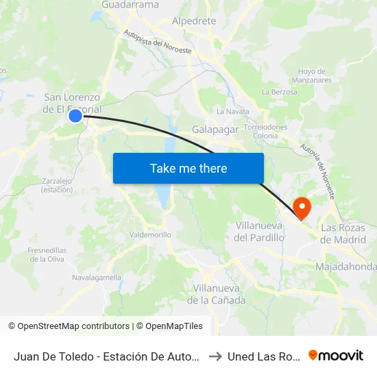 Juan De Toledo - Estación De Autobuses to Uned Las Rozas map