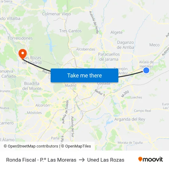 Ronda Fiscal - P.º Las Moreras to Uned Las Rozas map