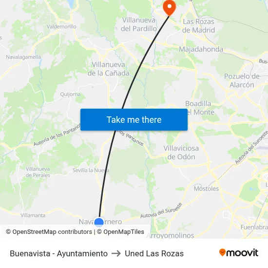 Buenavista - Ayuntamiento to Uned Las Rozas map