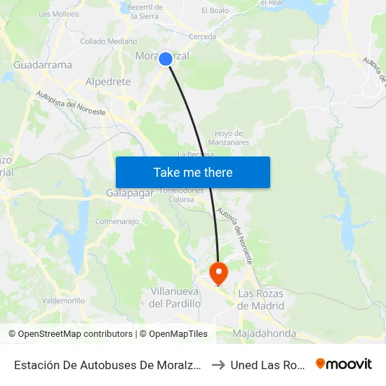 Estación De Autobuses De Moralzarzal to Uned Las Rozas map