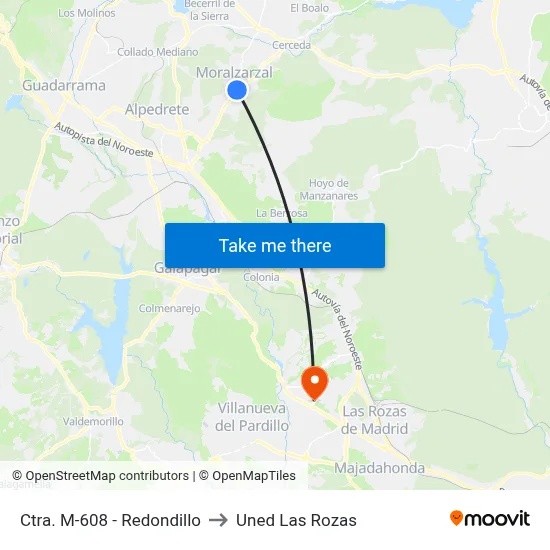 Ctra. M-608 - Redondillo to Uned Las Rozas map