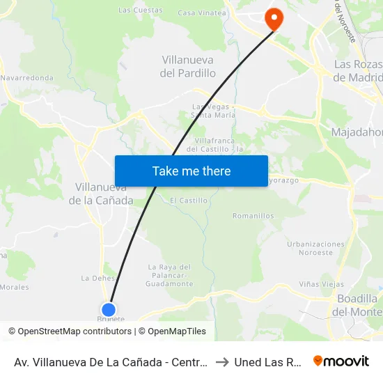 Av. Villanueva De La Cañada - Centro Salud to Uned Las Rozas map