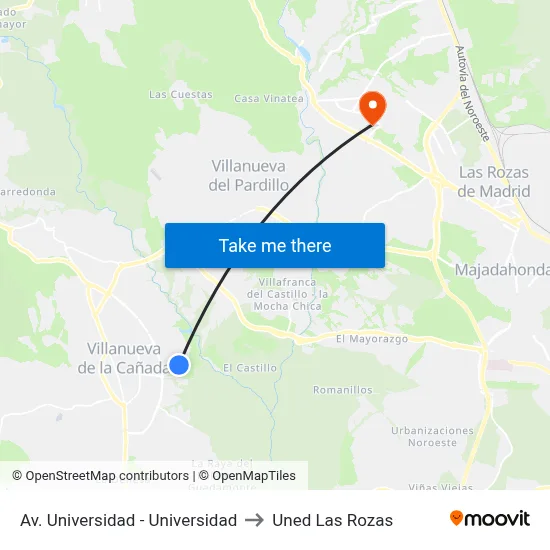 Av. Universidad - Universidad to Uned Las Rozas map