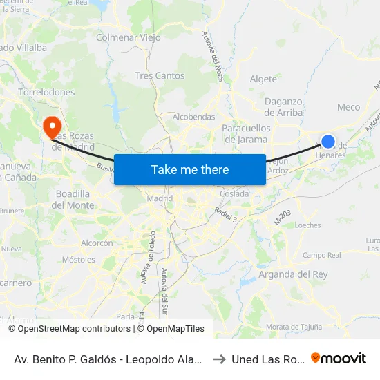 Av. Benito P. Galdós - Leopoldo Alas Clarín to Uned Las Rozas map