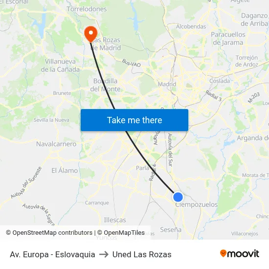 Av. Europa - Eslovaquia to Uned Las Rozas map