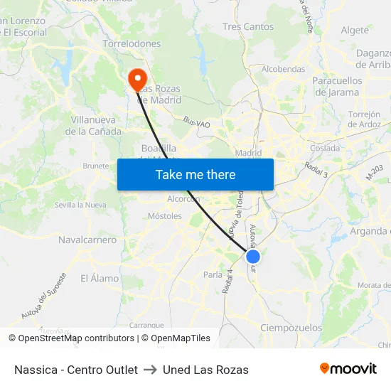 Nassica - Centro Outlet to Uned Las Rozas map